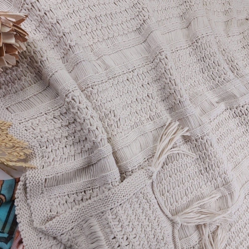 J. Jill Tan Cotton Open Weave Poncho M/L - Picture 2 of 11